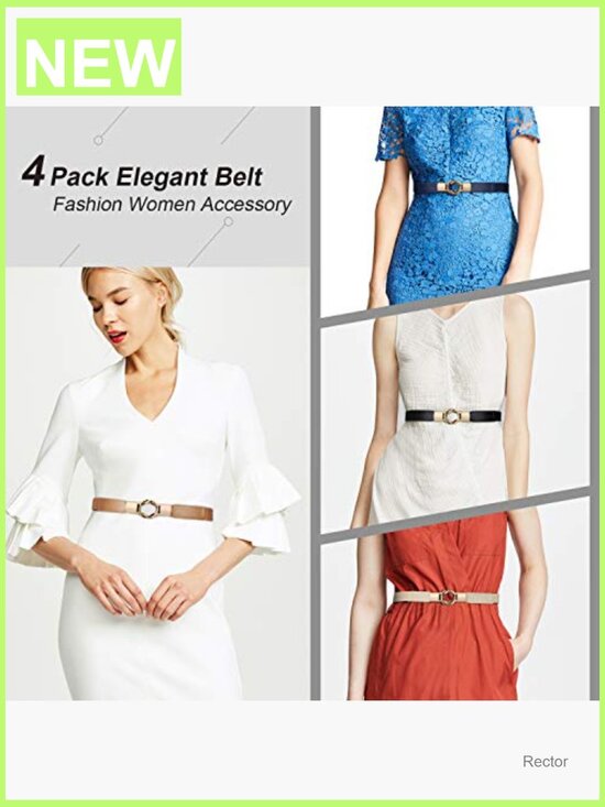 Set of 4 Stretchy Skinny Waist Belts with Gold Buckle for Dresses main image 5